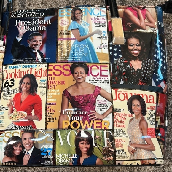 Michelle Obama First Lady Glossy Magazine Print Collage Vinyl Handbag Tote NWOT - Picture 5 of 16